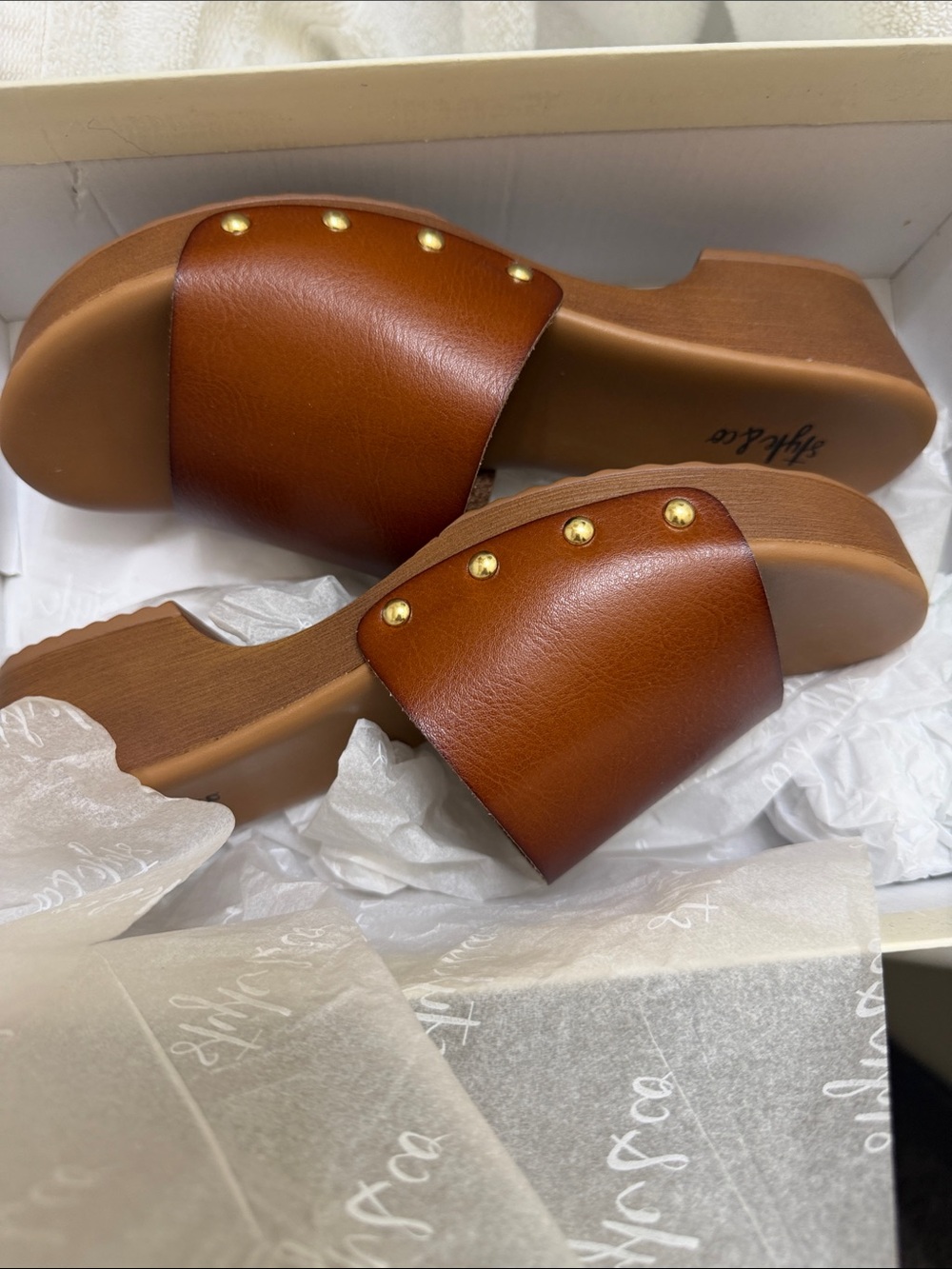 Style & Co Leather Slide Clogs with Gold Stud Accents
